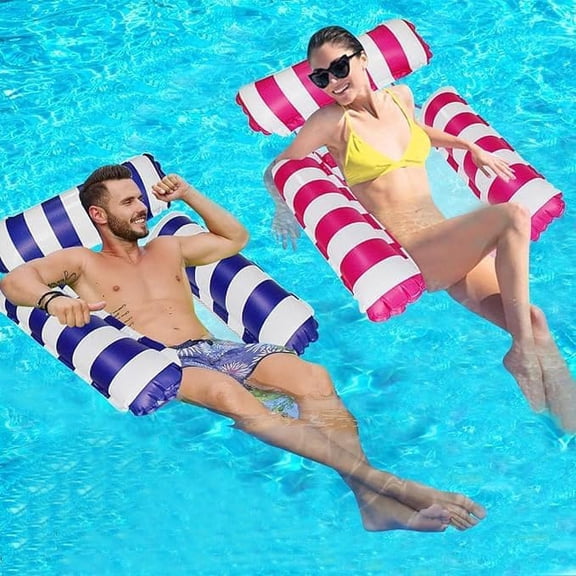 2 Pack Swimming Pool Inflatable Pool Floats Portable Floating Chair Bed for Travel 4-in-1 Pool Hammock with Bottom Mesh 3 Tubes Inflatable Hammock for Adults,