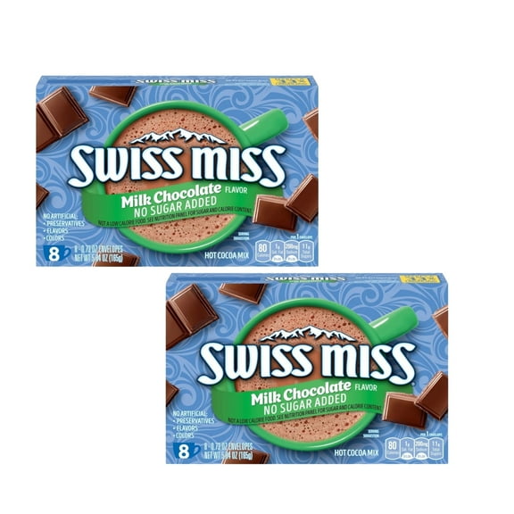 ( 2 Pack ) Swiss Miss Hot Cocoa Mix, No Sugar Added, Milk Chocolate Flavor, ( Total of 16 Packets )