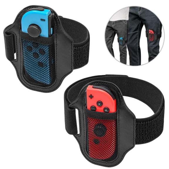 [2 Pack] Switch Leg Strap for Switch Sports, Switch Soccer Leg Straps Compatible with Switch Sports/Ring Fit Adventure, Two Size Adjustbale Elastic Strap for Adults & Children, Black