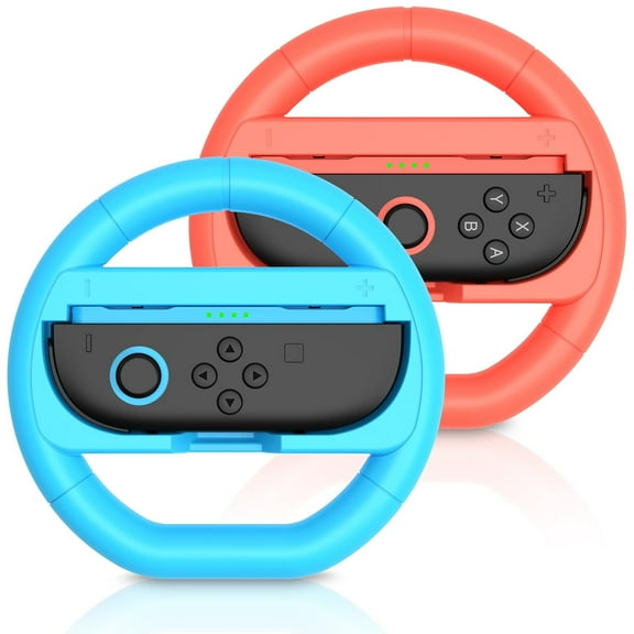 2 Pack Switch Steering Wheel for Switch 2 Joy-Cons (2025), Racing Wheel Accessories Compatible with Kart, Ergonomic Design Grip for NS2 Controllers (Red, Blue)