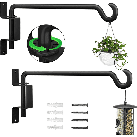 2 Pack Swivel Plant Hangers, 16 Inch Rotating Wall Mounted Plant Brackets, Heavy Duty Metal Hanging Hooks for Flower Pots, Bird Feeders, Lanterns and Outdoor Garden Patio Decor