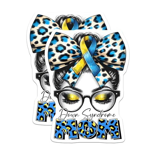 (2 Pack) Down Syndrome Awareness Magnets - Mom Support - Leopard Print Art - 5" On Longest Side - for Cars, Fridges, Toolboxes - Made in USA - MAG8195