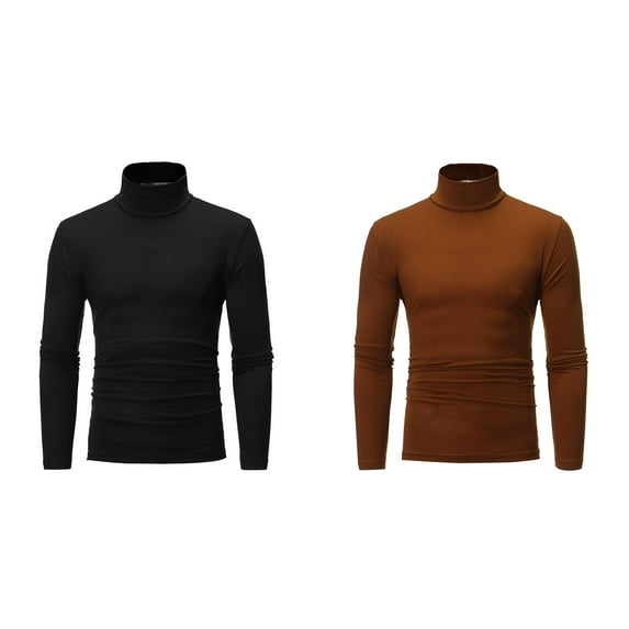2 Pack T Shirt Men Men's Long Sleeve Slim Fit Turtleneck T Shirts Lightweight Basic Solid Fall Winter Pullovers Long Sleeve Shirts for Men L
