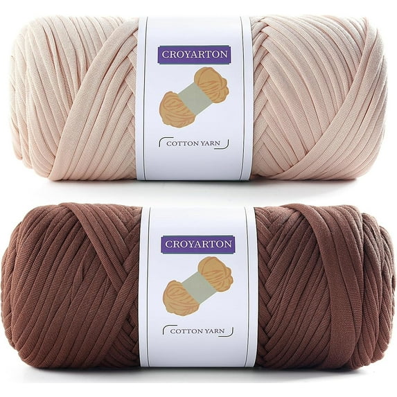 2 Pack T Shirt Yarn for Crocheting , Elastic Tshirt Yarn for Crochet Bag/Baskets/Home Decor, Spaghetti Yarn Thick Knitting Yarn Total Length 130 Yds