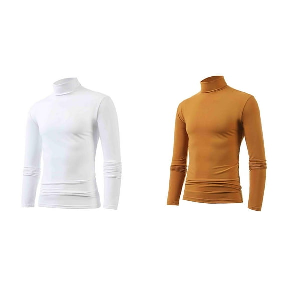 2 Pack T Shirts Men Men's Casual Slim Fit Basic Tops Knitted Lightweight Turtleneck Pullover Sweater Mens Shirt XL