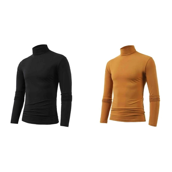 2 Pack T-Shirts for Men Men's Casual Slim Fit Basic Tops Knitted Lightweight Turtleneck Pullover Sweater Mens Long Sleeve Shirt S