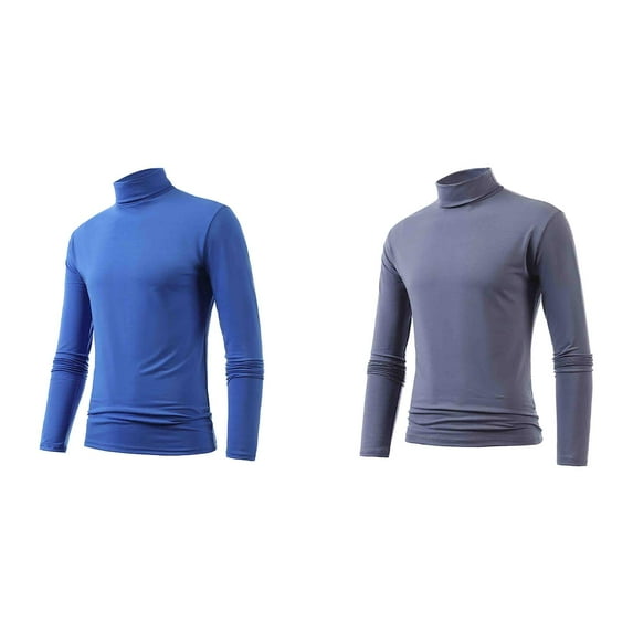 2 Pack T Shirts for Men Men's Casual Slim Fit Basic Tops Knitted Lightweight Turtleneck Pullover Sweater Mens Shirt L