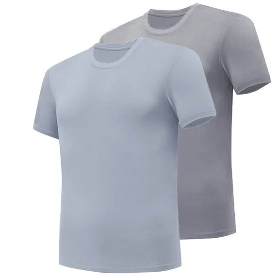 2 Pack T Shirts for Men Short Sleeve Crewneck Tees Tops Mens Casual Solid Color Pullover Stretchy Slim Multipack Basic Athletic Workout Tshirts Shirt
