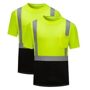 2 Pack T Shirts for Men with Pocket Plus Size M-4X Short Sleeve Tees Tops Mens Casual Color Block Reflective Pullover Crewneck Work Tshirts Shirt