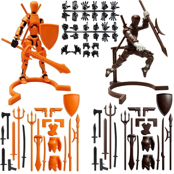 2 Pack T13 Action Figure Set,3D Printed Robot Titan Dummy,Fully Articulated Robot Models DIY Assembly Kit with 15 Hand Gestures & 20 Weapon Accessories