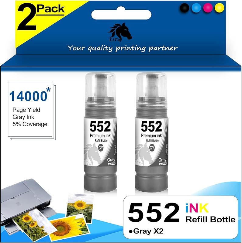 2-Pack T552 552 Yellow Ink Refill Bottles for ET-8500 ET-8550 8500 8550 ...