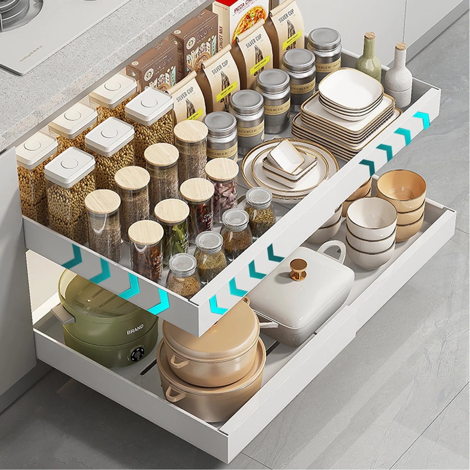 (2 Pack) TEAFIRST Pull Out Cabinet Organizer, Expandable Duty Slide Out Drawers for Kitchen, White