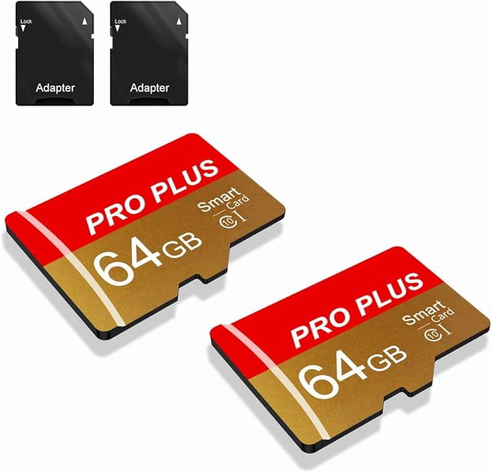 2 Pack TF Card 64GB with Adapter, High Speed Memory Card, UHS-I C10 A1 Memory TF Card for Tablet/Mobile Phone/Camera/Car Audio/Game Console (Red Gold 64GB)