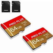 2 Pack TF Card 64GB with Adapter, High Speed Memory Card, UHS-I C10 A1 Memory TF Card for Tablet/Mobile Phone/Camera/Car Audio/Game Console Red Gold 64GB