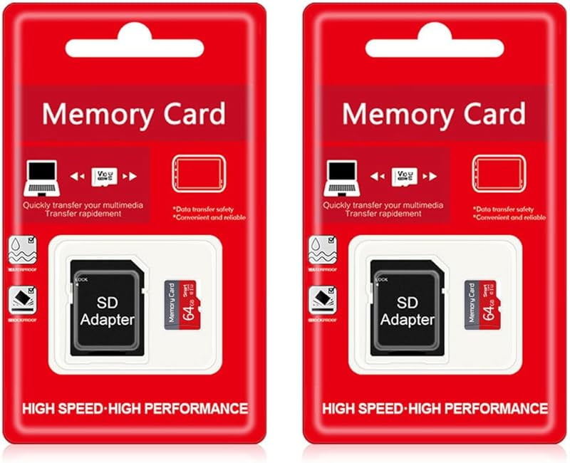 2 Pack TF Card 64GB with Adapter, High Speed Memory Card, UHS-I C10 A1 Memory TF Card for Tablet/Mobile Phone/Camera/Car Audio/Game Console (64GB)