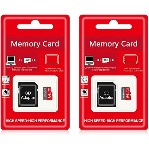 2 Pack TF Card 64GB with Adapter, High Speed Memory Card, UHS-I C10 A1 Memory TF Card for Tablet/Mobile Phone/Camera/Car Audio/Game Console (64GB)