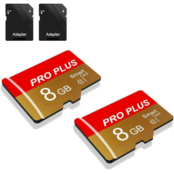 2 Pack TF Card 8GB with Adapter, High Speed Memory Card, UHS-I C10 A1 Memory TF Card for Tablet/Mobile Phone/Camera/Car Audio/Game Console (Red Gold 8GB)