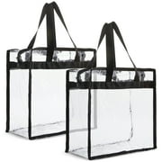 2 Pack TIFOR Approved Clear Tote Bags, 12x6x12 Large Plastic Beach Bags with Handles