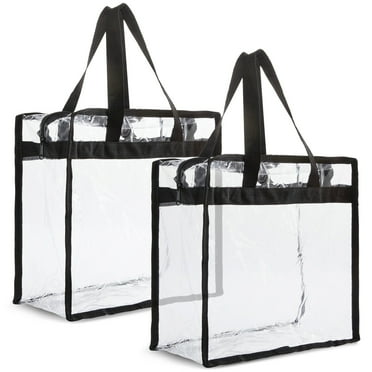 2 Pack TIFOR Approved Clear Tote Bags, 12x6x12 Large Plastic Beach Bags with Handles