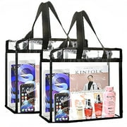 2 Pack TIFOR Approved Clear Tote Bags, 12x6x12 Large Plastic Beach Bags with Handles