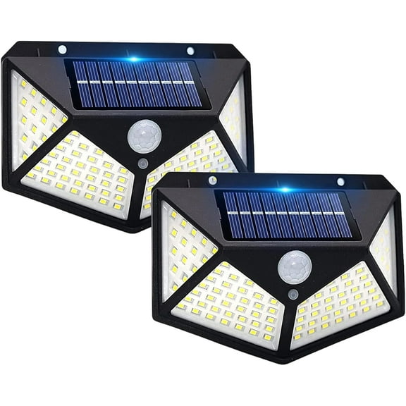 2 Pack TIFOR Solar Outdoor Lights, IP65 Waterproof Motion Sensor Wall Lights, 100 LEDs with Lights Reflector, 270° Lighting Angle Solar Wall Lamp Light for Garage Fence Deck Courtyard