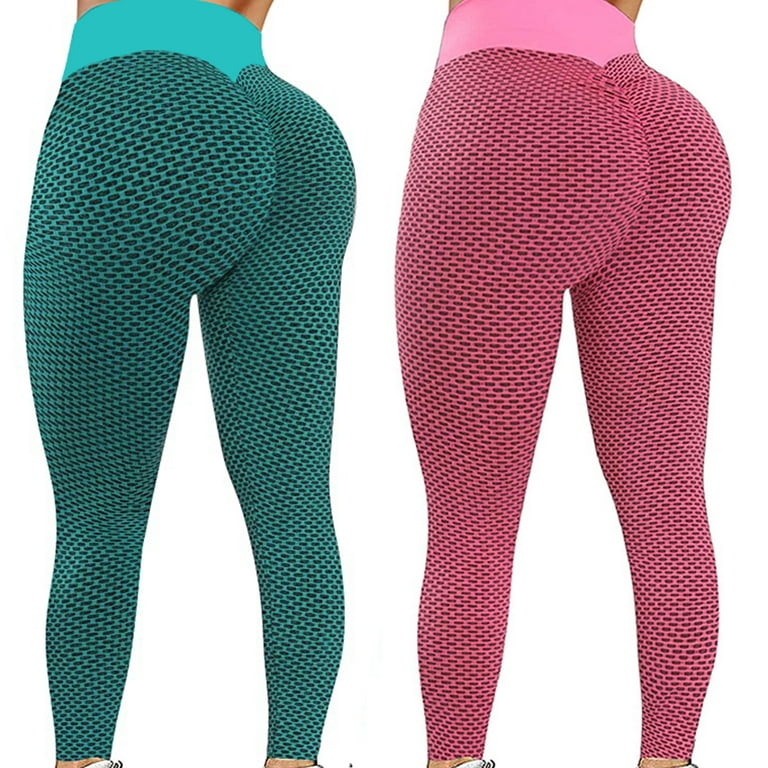 Buy 2 Pack Plus Size Butt Lift Leggings for Women, High Waisted Yoga Pants,  Tummy Control Bubble Hip Lift Athletic Tights at