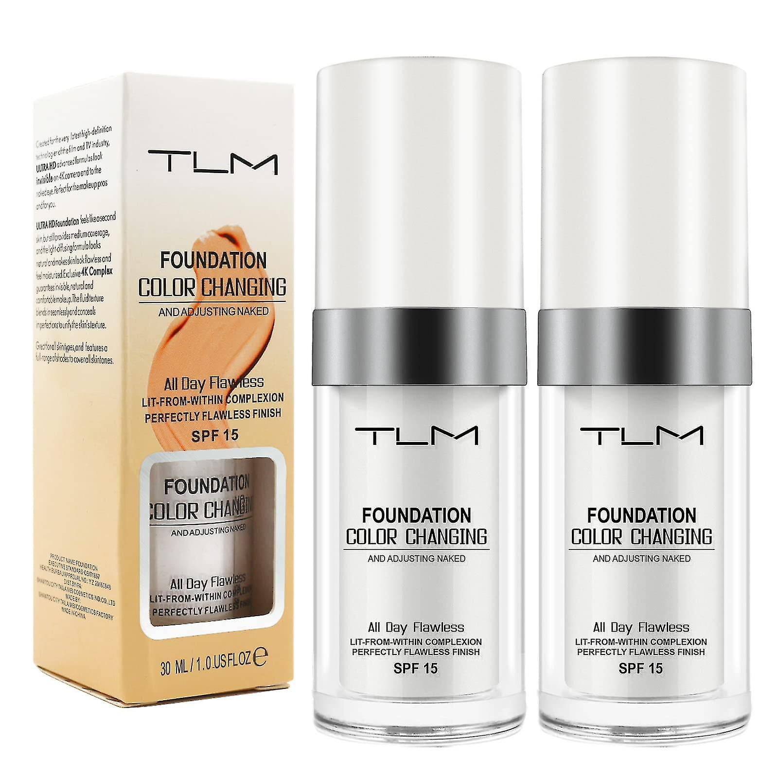 2 Pack TLM Color Changing Foundation for Aging Skin, Liquid Makeup Base