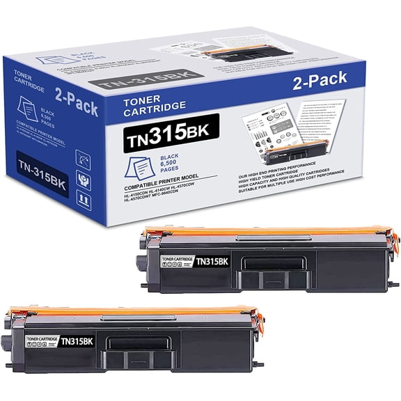 2-Pack TN315BK Toner Cartridge Replacement for Brother HL-4150CDN HL-4570CDWT MFC-9640CDN