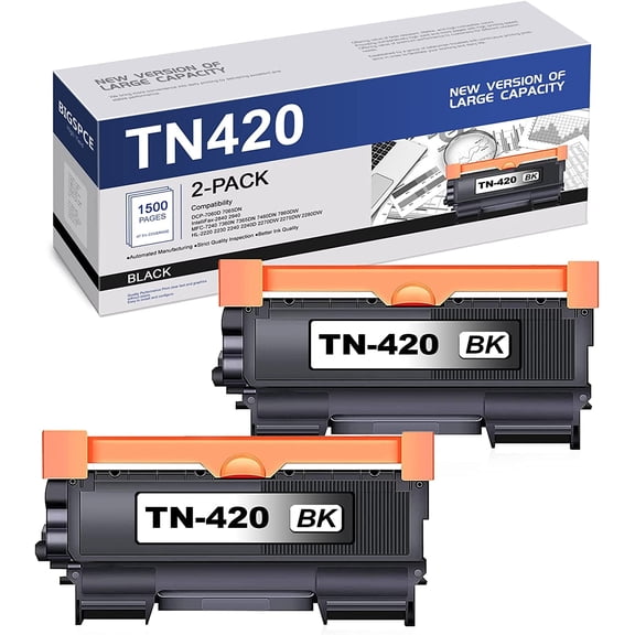 2-Pack TN420 Toner Cartridge Compatible Replacement for Brother DCP-7060D 7065DN MFC-7240 Printer