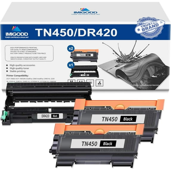 2-Pack TN450 Black Toner Cartridge & 1-Pack DR420 Black Drum Unit Replacement for Brother High Capacity with DCP-7060D 7065DN,IntelliFax-2840 2940,HL-2220 2230 2240 2240D 2270DW 2275DW 2280DW Printer