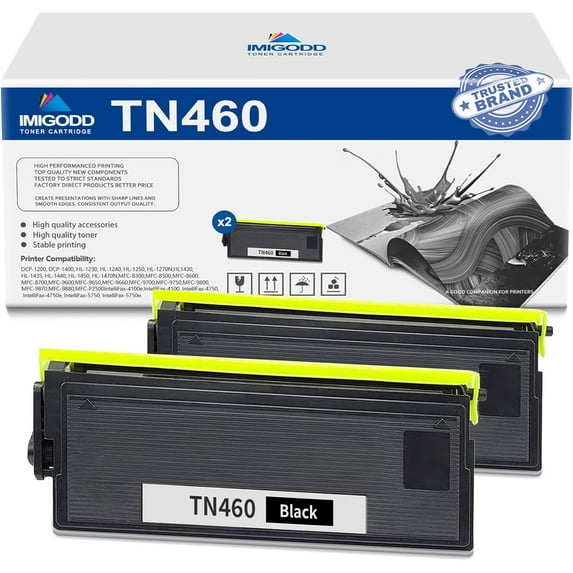 2-Pack TN460 Black Toner Cartridge Replacement for Brother High Capacity 7,000 pages with DCP-1200 1400 HL-1230 1240 1250 1270N 1430 1435 1440 1450 1470N MFC-8300 8500 8600 8700 9600 9650 9660 Printe