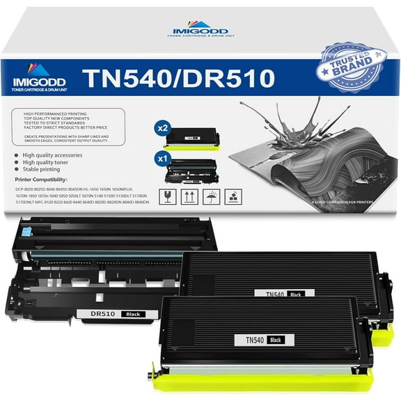 2-Pack TN540 Black Toner Cartridge & 1-Pack DR510 Black Drum Unit Replacement for Brother High Capacity with DCP-8020 8025D 8040 8045D 8045DN,HL-1650 1650N 1650NPLUS 1670N 1850 1870n 5040 5050 Printe