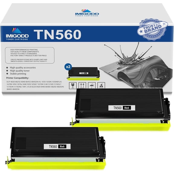 2-Pack TN560 Black Toner Cartridge Replacement for Brother High Capacity 8,000 Pages with DCP-8020 8025D 8040 8045D 8045DN,HL-1650 1650N 1650NPLUS 1670N 1850 1870n 5040 5050 5050LT 5070N 5140 Printer