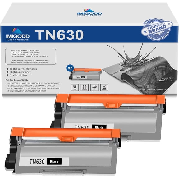 2-Pack TN630 Black Toner Cartridge Replacement for Brother High Capacity 2,000 Pages with HL-L2300D L2305W L2315DW L2320D L2340DW L2360DW L2380DW MFC-L2680W L2685DW L2700DW L2705DW L2707DW Printer