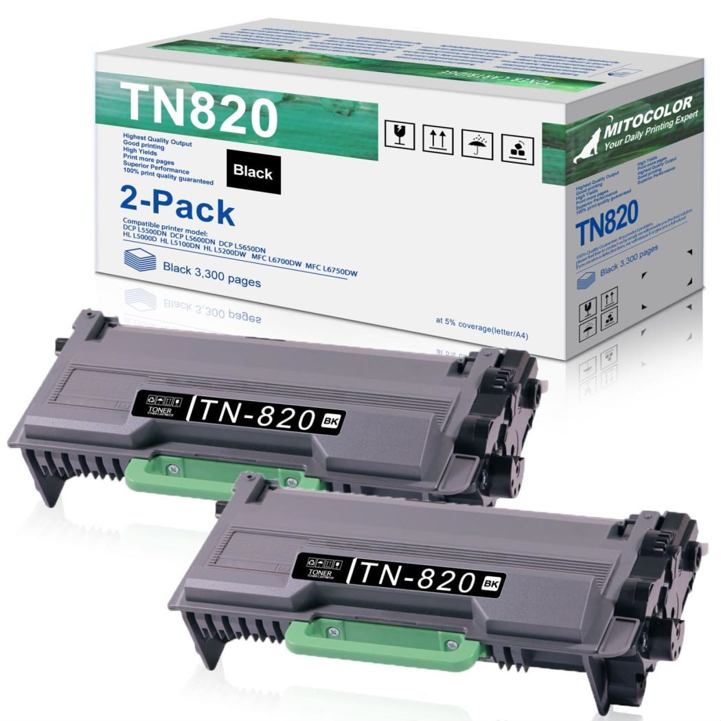 2-Pack TN820 Black Toner Cartridge Replacement for Brother DCP-L5500DN ...