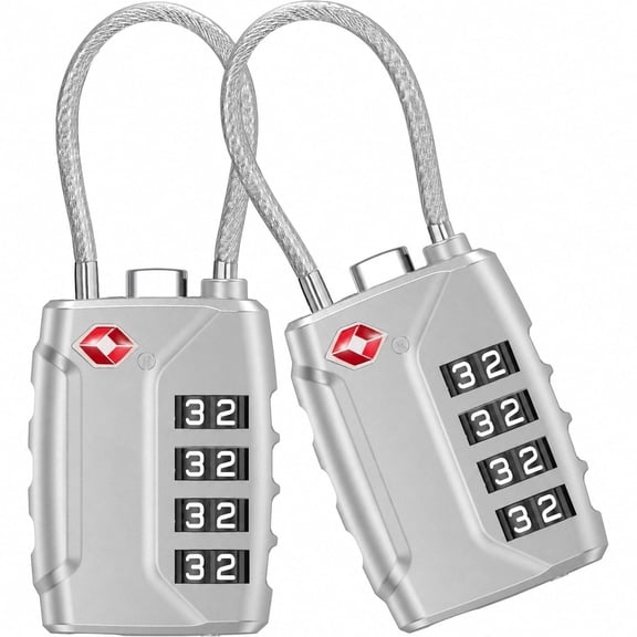 Maspost 2-Pack TSA Approved Luggage Locks, 4-Digit Resettable Combination, Zinc Alloy Body, Silver