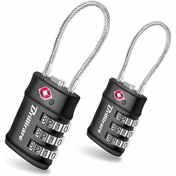2 Pack TSA Approved Luggage Locks, Combination Travel Cable Lock, 3-Digit Waterproof Padlock, Zinc Alloy Outdoor Keyless Resettable Lock for Travel, Lockers, Bags, Backpack, Gym, Gate-by