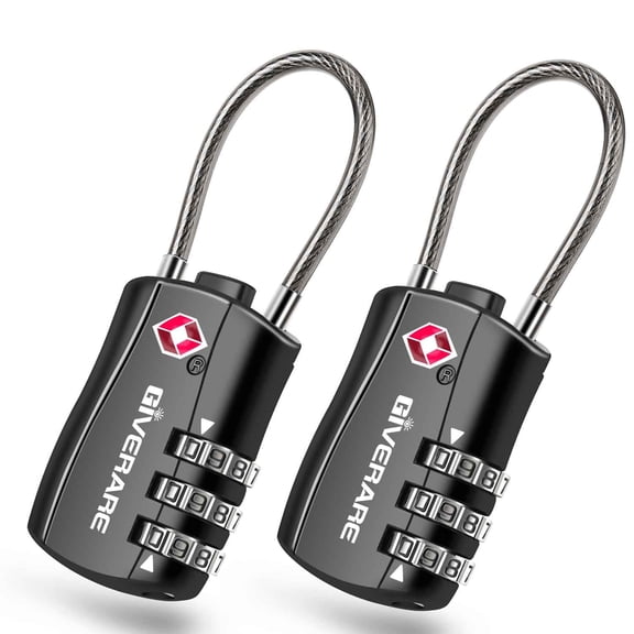 2 Pack TSA Approved Luggage Locks, Combination Travel Cable Padlocks, Re-settable 3-Digit Lock, Weatherproof Keyless Padlock for Gym Locker, Golf Bag Case, Backpack, Gate, Hasp-Black