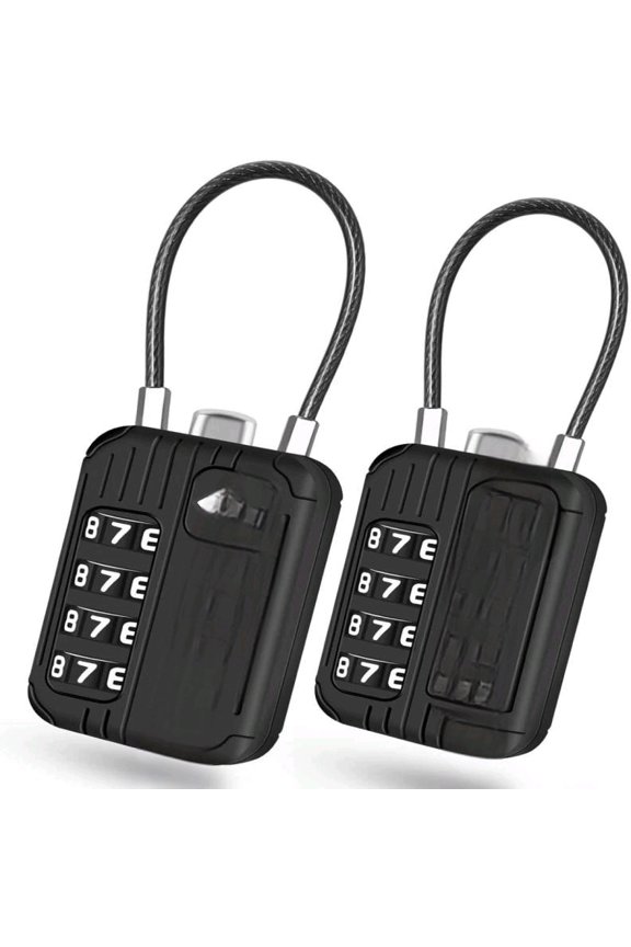 2 Pack TSA Approved Travel Luggage Locks, 4-Digit Cable Combination Lock Alloy, Metal Keyless Padlocks, Weatherproof TSA Accepted Padlock for Gym Locker, Golf Bag Case, Backpack, Black-by
