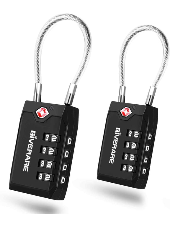 2 Pack TSA Approved Travel Luggage Locks, 4-Digit Cable Combination Suitcase Lock, Metal Alloy Padlocks, Weatherproof Padlock for Locker, Bag, Gun Case, Backpack, Anti Theft, Easy Read Dials-Black