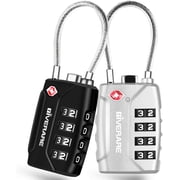 2 Pack TSA Approved Travel Luggage Locks, 4-Digit Metal Cable Combination Suitcase Lock, Alloy Padlocks, Weatherproof Padlock for Locker, Golf Bag, Gun Case, Backpack, Anti Theft-Black&Silver