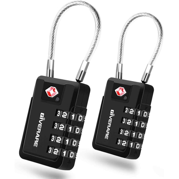 2 Pack TSA Approved Travel Luggage Locks 4-Digit, Metal Cable Suitcase Combination Lock, Alloy Keyless Zipper Padlocks, TSA Accepted Compatible Padlock for Gym Locker, Golf Bag Case, Anti Theft-Black