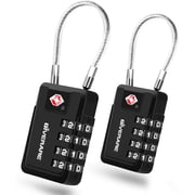 2 Pack TSA Approved Travel Luggage Locks 4-Digit, Metal Cable Suitcase Combination Lock, Alloy Keyless Zipper Padlocks, TSA Accepted Compatible Padlock for Gym Locker, Golf Bag Case, Anti Theft-Black