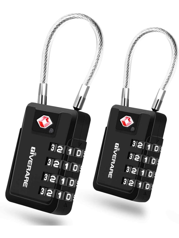2 Pack TSA Approved Travel Luggage Locks 4-Digit, Metal Cable Suitcase Combination Lock, Alloy Keyless Zipper Padlocks, TSA Accepted Compatible Padlock for Gym Locker, Golf Bag Case, Anti Theft-Black