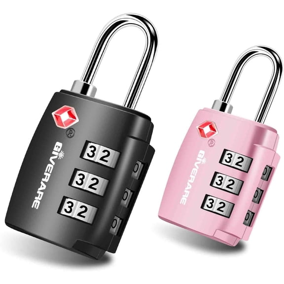 2 Pack TSA Approved Travel Luggage Locks, Combination Lock Alloy Body, Keyless 3-Digit Padlocks, Travel Sentry Accepted Compatible Padlock for Gym Locker, Golf Bag Case, Backpack, Black-by