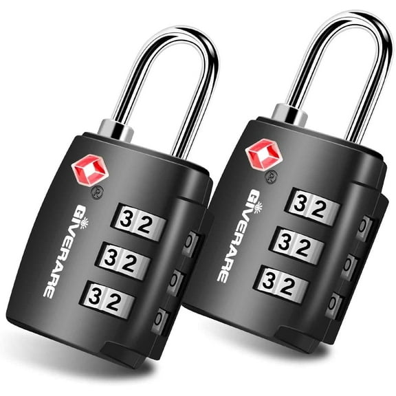 2 Pack TSA Approved Travel Luggage Locks, Combination Lock Alloy Body, Metal Keyless 3-Digit Padlocks, TSA Accepted Compatible Padlock for Gym Locker, Golf Bag Case, Backpack, Black-by GIVERARE