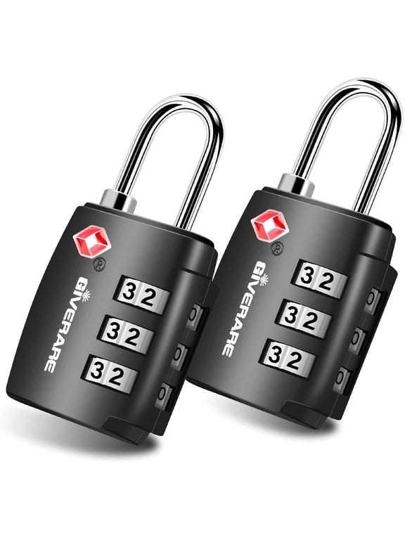2 Pack TSA Approved Travel Luggage Locks, Combination Lock Alloy Body, Metal Keyless 3-Digit Padlocks, TSA Accepted Compatible Padlock for Gym Locker, Golf Bag Case, Backpack, Black-by GIVERARE