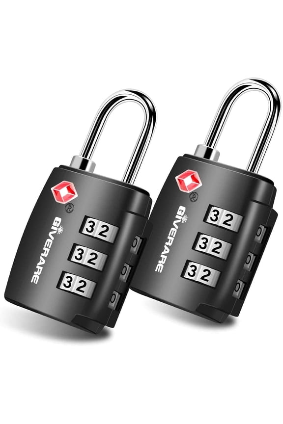 2 Pack TSA Approved Travel Luggage Locks, Combination Lock Alloy Body, Metal Keyless 3-Digit Padlocks, TSA Accepted Compatible Padlock for Gym Locker, Golf Bag Case, Backpack, Black-by GIVERARE