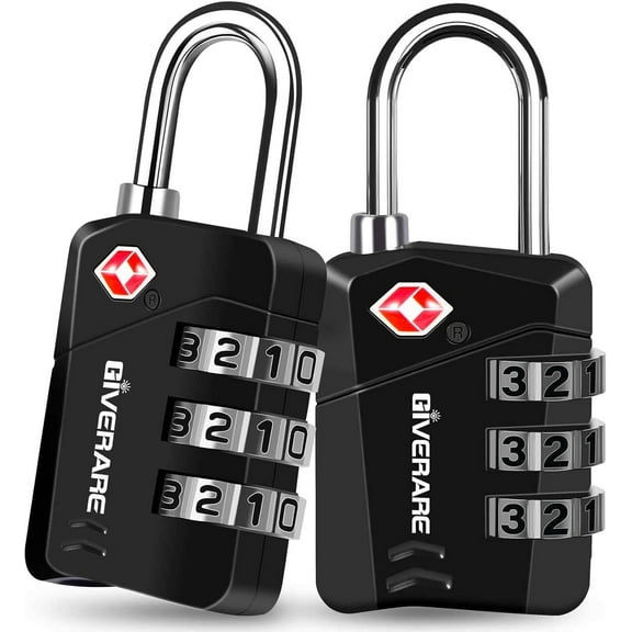 2 Pack TSA Approved Travel Luggage Locks, Metal Combination Lock, Alloy Keyless 3-Digit Padlocks, TSA Accepted Compatible Padlock for Gym Locker, Golf Bag Case, Backpack, Black-by GIVERARE