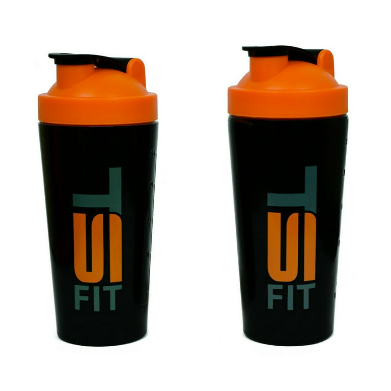 2 Pack TSF 25 oz. Stainless Steel Protein Workout Powder Orange and Black Mixer  Shaker Cup Bottle 